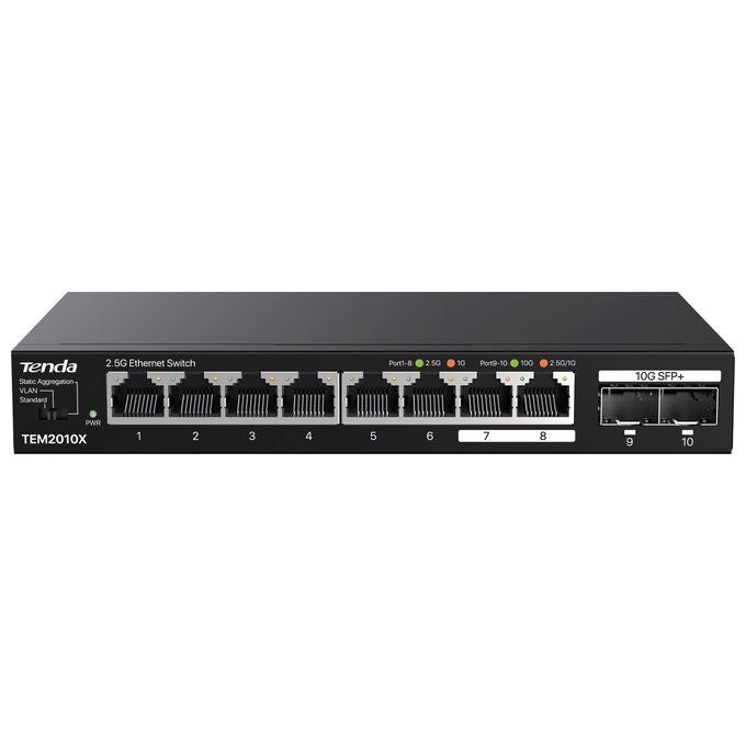Tenda TEM2010X Switch Non Gestito Desktop 8 Porte 2.5G Ethernet 2 Slot SFP+ 10G 80 Gbps colore Nero