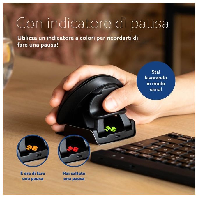 R-Go Tools RGOTWBMWLBL Mouse ergonomico R-Go Twister Ambidestro Pieghevole Bluetooth e USB 2400 DPI con Software di Pausa colore Nero