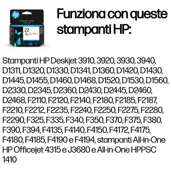 Hp cartuccia ink tricromia n.22 5ml 165 pagine