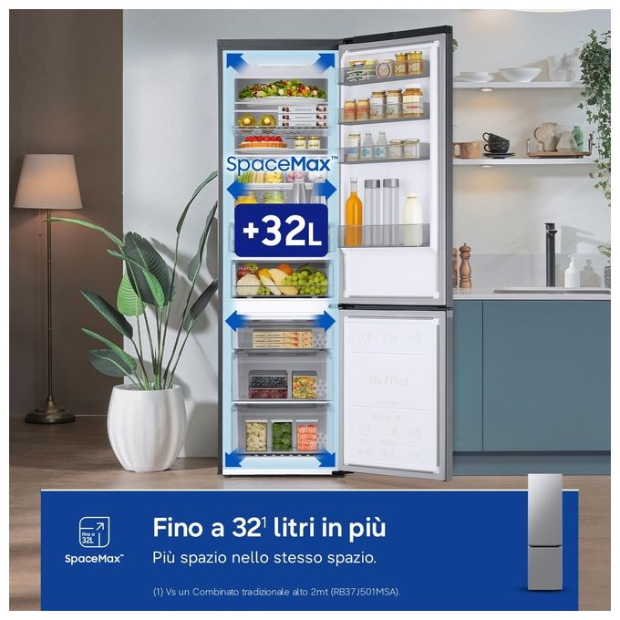 Samsung RB38C7AGWS9-EF Frigorifero Combinato 387 L 203 cm Classe A 29 dB No Frost Twin Cooling Wi-Fi colore Silver