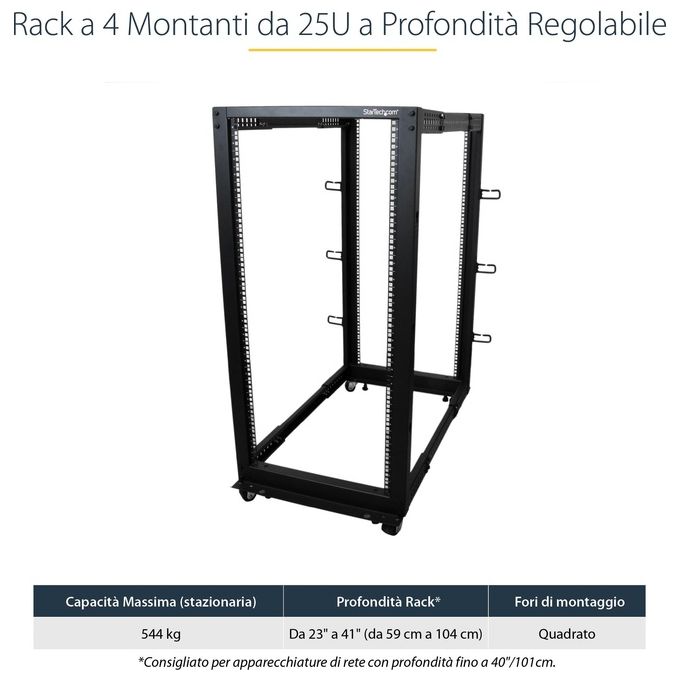 StarTech.com Armadio Server rack 4 Staffe a Telaio Aperto 25u reg
