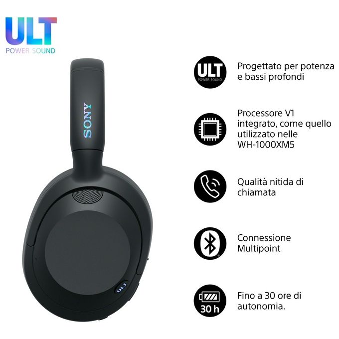 Sony WHULT900NH ULT WEAR Cuffie a Padiglione Wireless Bluetooth 5.2 Noise Cancelling ANC Autonomia 30 ore colore Forest Gray