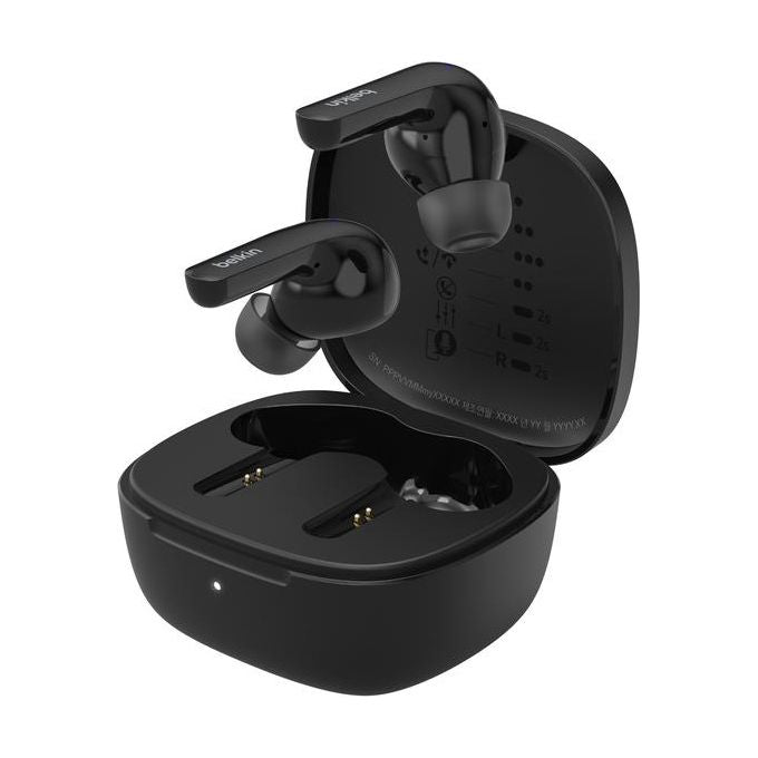 Belkin AUC010BTBK SoundForm Motion Auricolari True Wireless Cancellazione Attiva del Rumore Bluetooth 5.2 IPX5 fino a 24 ore di autonomia con custodia di ricarica wireless colore Nero
