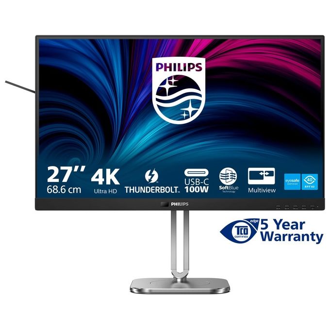 Philips 27B2U6903-00 6000 Series Monitor PC 27'' 4K UHD 3840x2160 IPS 60Hz 4ms Thunderbolt 4 USB Hub Altoparlanti colore Antracite
