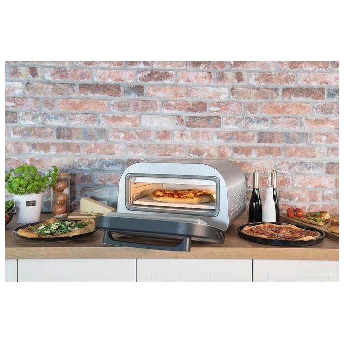 Unold 68816 Luigi Forno per Pizza elettrico 1700W pietra refrattaria cordierite 450°C controllo digitale colore Argento