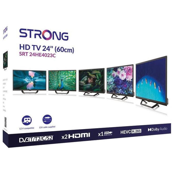Strong SRT24HE4023C TV LED 24'' HD LCD Triplo Sintonizzatore DVB-T2 DVB-C DVB-S2 12V HbbTV colore Nero