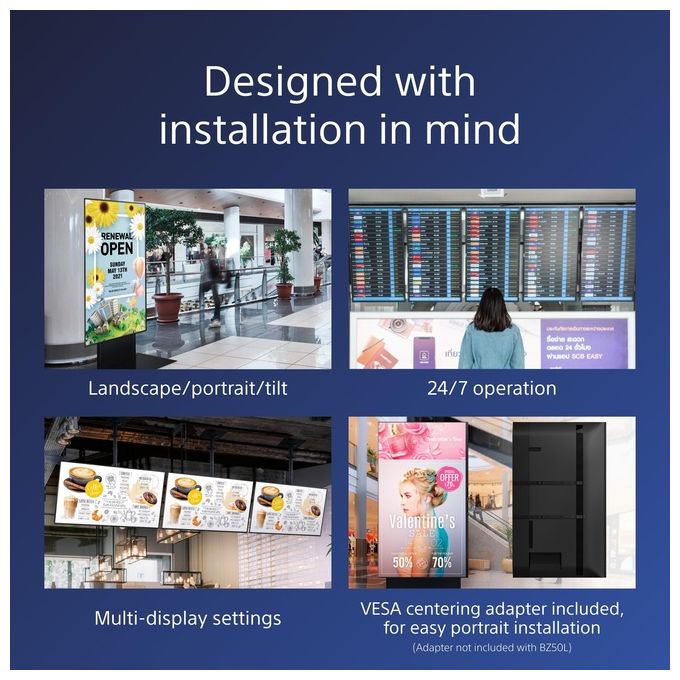 Sony FW-75BZ40L Visualizzatore di Messaggi Pannello Piatto per Segnaletica Digitale 75'' 4K Ultra HD Wi-Fi Android 700 cd-m² 24-7 colore Nero