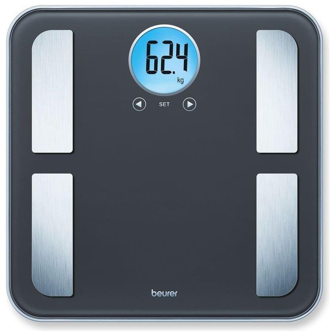 Beurer BF 195 Bilancia pesapersone digitale portata 180 kg precisione 100 g display LCD retroilluminato blu funzioni: analisi corporea (massa grassa acqua muscoli ossa) memoria 10 utenti