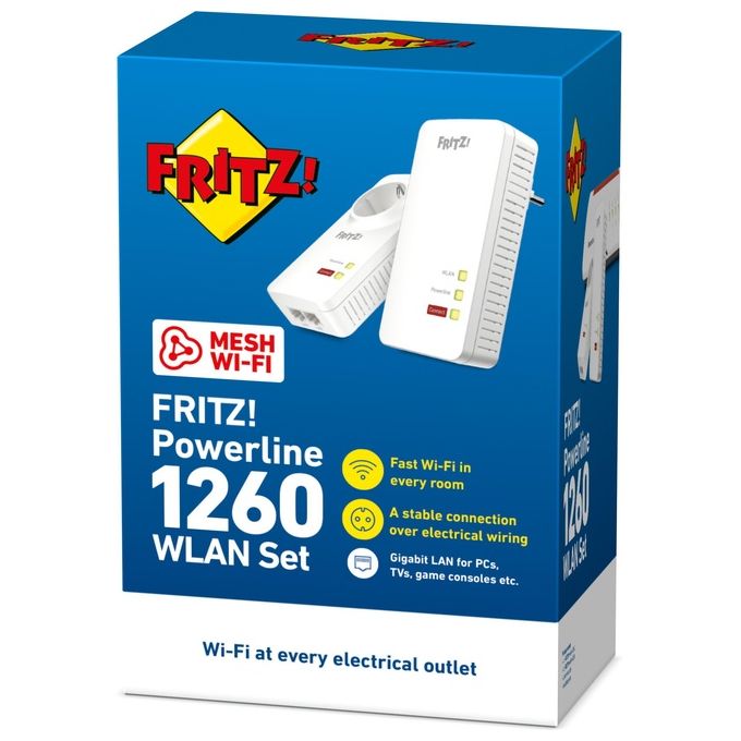 FRITZ! 20002819 Powerline 1260E Kit Adattatore Powerline 1200 Mbit-s Wi-Fi AC+N 1266 Mbit-s MIMO 2x2 Mesh Access Point colore Bianco