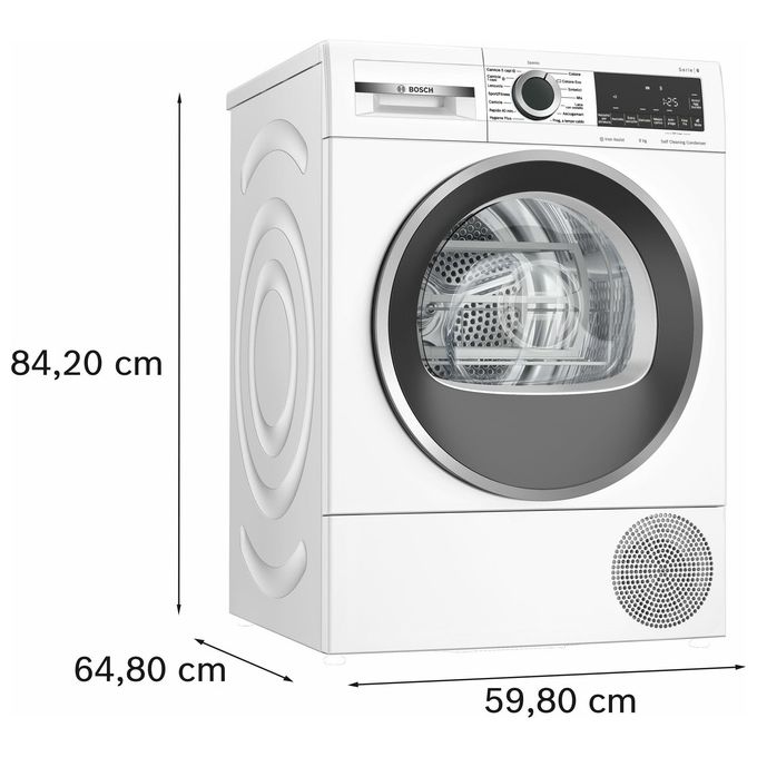 Bosch WQG245C0IT Serie 6 Asciugatrice Pompa di Calore 9 Kg Classe C Condensatore Autopulente Iron Assist Vapore (84x60x61 cm) colore Bianco