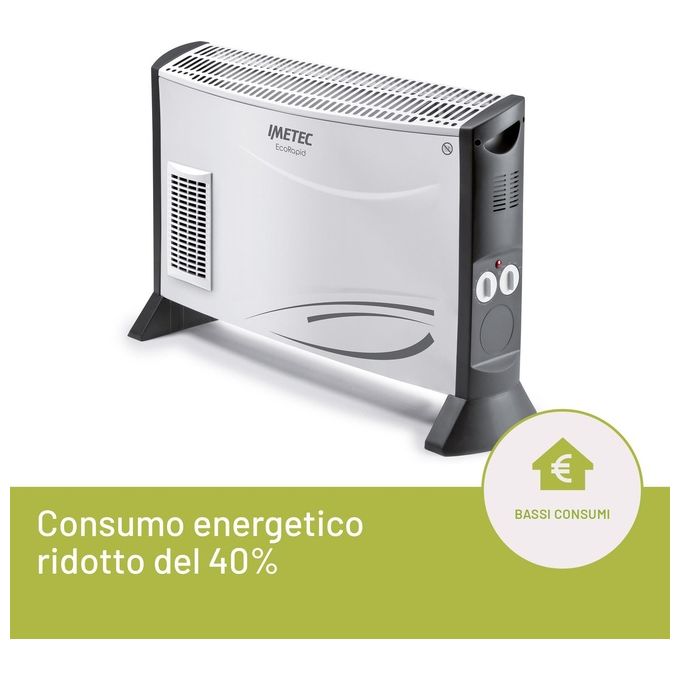 Imetec 4034 Eco Rapid Termoventilatore a Convezione 2000 W 4 Temperature Termostato Meccanico colore Grigio Bianco