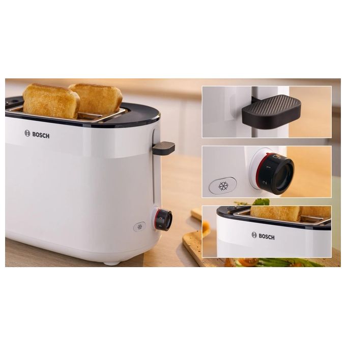 Bosch TAT2M121 MyMoment Tostapane 2 Fette 950 W Funzione Scongelamento e Riscaldamento Vassoio Raccoglibriciole Rimovibile colore Bianco