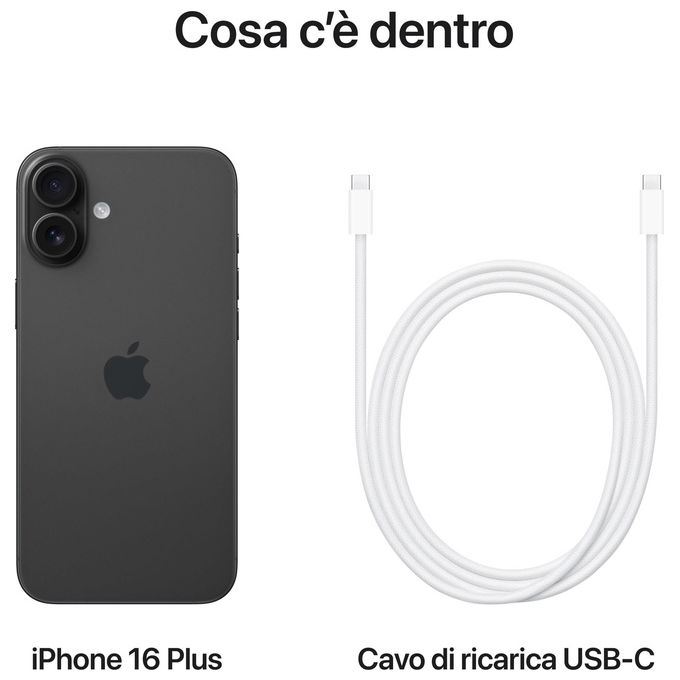 Apple MXWN3QL-A iPhone 16 Plus Smartphone 5G 6.7'' OLED 256GB chip A18 iOS 18 colore Nero