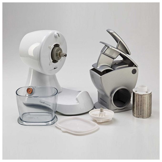Ariete 448 Gratì Professional . Grattugia professionale dotata di tramoggia in metallo. Contenitore estraibile e coperchio salvafreschezza. Potenza 120w.