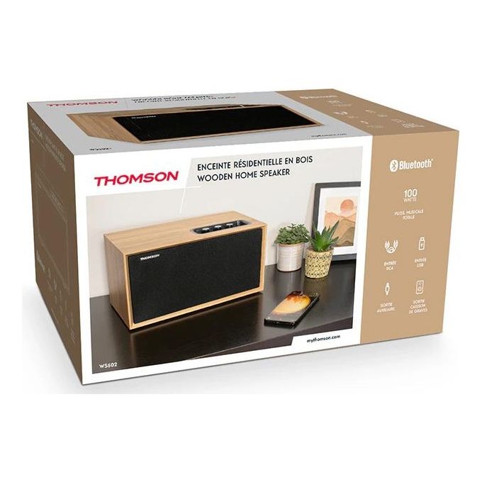 Thomson WS502 Cassa Acustica Bluetooth 5.0 100W Ingresso RCA USB AUX-IN Uscita Subwoofer Scatola in Legno colore Nero