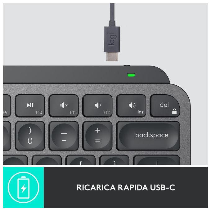 Logitech 920-010602 MX Keys Mini for Business Tastiera Wireless Compatta QWERTY Italiano Retroilluminata Bluetooth Logi Bolt colore Grafite