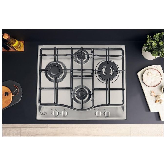 Hotpoint Piano Cottura a Gas 4 Zone 60 cm in Acciaio Inox PCN 642 T-IX-HAR Elegante e Funzionale