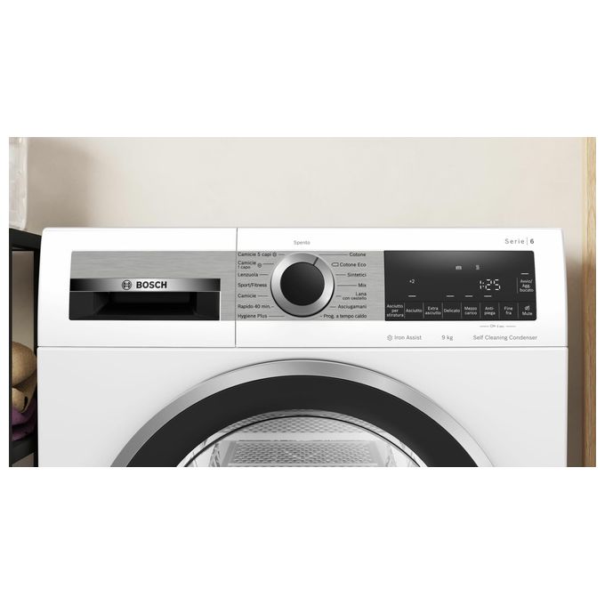 Bosch WQG245C0IT Serie 6 Asciugatrice Pompa di Calore 9 Kg Classe C Condensatore Autopulente Iron Assist Vapore (84x60x61 cm) colore Bianco