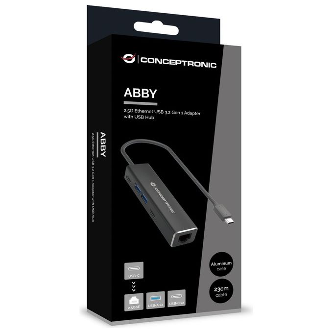 Conceptronic ABBY14B Docking Station USB 3.2 Gen 1 Type-C Ethernet 2.5G 2x USB-A 2x USB-C colore Grigio