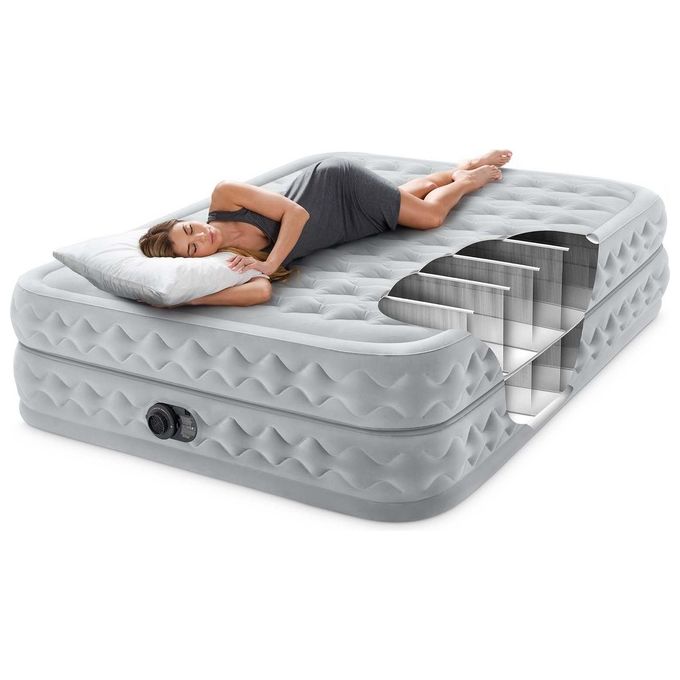 Intex 64490ND Dura-Beam Supreme Air-Flow Materasso Gonfiabile Matrimoniale Fiber-Tech Pompa Elettrica Integrata 152x203x51 cm 272 Kg colore Bianco