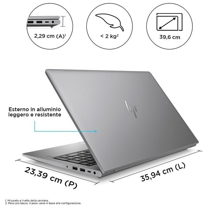 HP 862D9ET ZBook Power G10 Notebook 15.6'' Intel Core i9-13900H 32 GB DDR5 1 TB SSD NVMe NVIDIA RTX A1000 6 GB Wi-Fi 6E Windows 11 Pro colore Argento