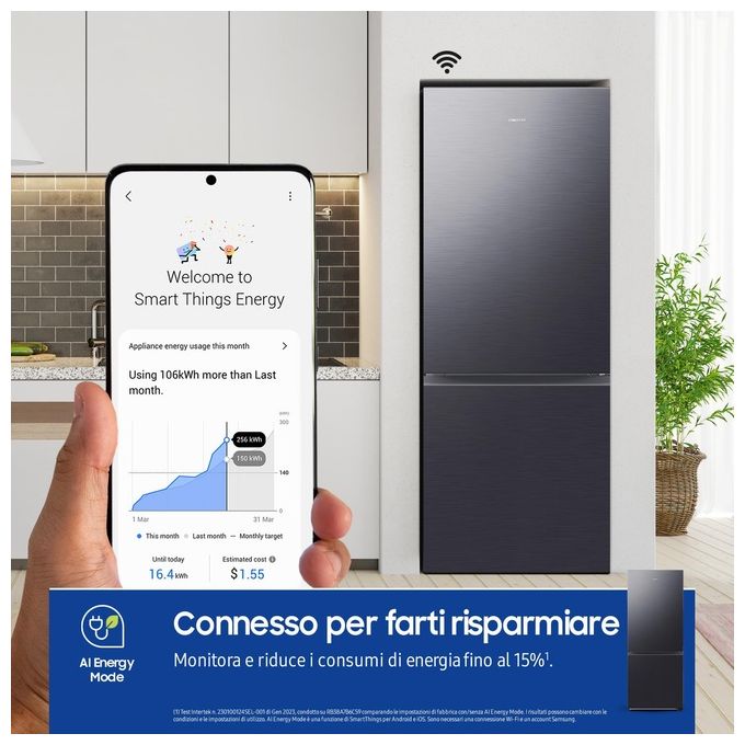 Samsung RB50DG601EB1EF F1rst 75 AI Frigorifero Combinato 508 L 192 cm Classe E 35 dB No Frost SpaceMax Wi-Fi colore Antracite