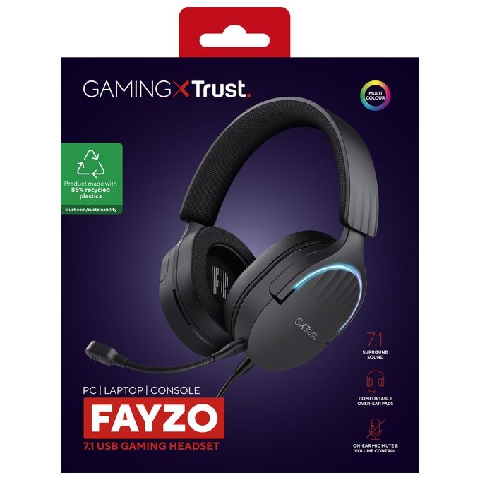 Trust 24900 GXT 490 Fayzo Cuffie Gaming USB Surround 7.1 Driver 50 mm Microfono Rimovibile RGB colore Nero