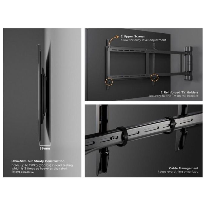 Equip 650336 Supporto Motorizzato da Parete per TV 32'' - 75'' VESA 600x400 Carico 50 Kg Panoramica 170° colore Nero