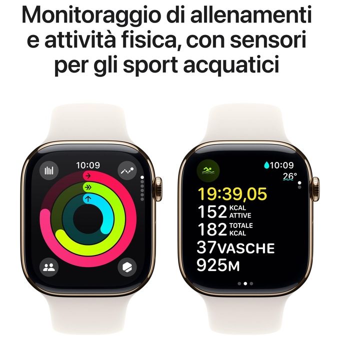 Apple MWYY3QL-A Apple Watch Series 10 Smartwatch GPS + Cellular 46 mm con Cassa in Titanio e Cinturino Sport Loop colore Oro