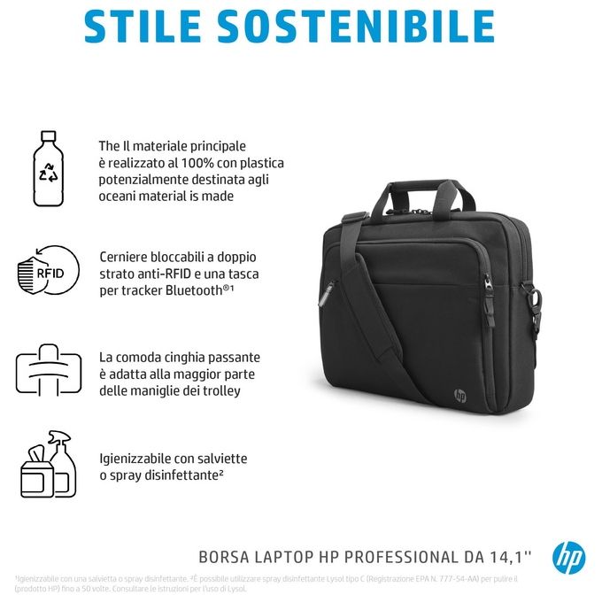 HP 500S8AA Borsa per laptop Professional da 14,1 pollici Plastica resistente all'acqua Tasca RFID Passante per bagagli colore Nero