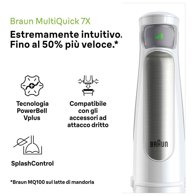 Braun MQ7035IW MultiQuick 7 Frullatore ad immersione 1000W PowerBell Vplus tritatutto 0,5L bicchiere 0,6L frusta colore Bianco