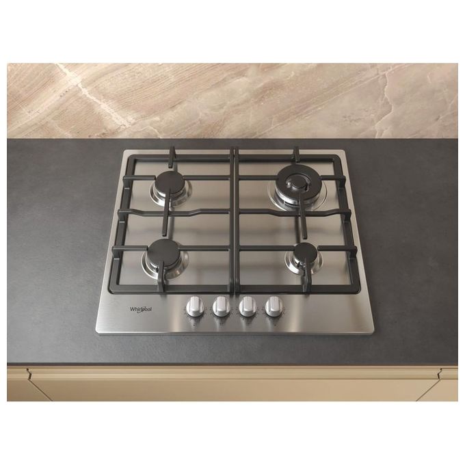 Whirlpool TGML 661 IX R Piano cottura a gas 58 cm 4 fuochi da incasso accensione elettronica dispositivo spegnimento fiamma colore Acciaio inox