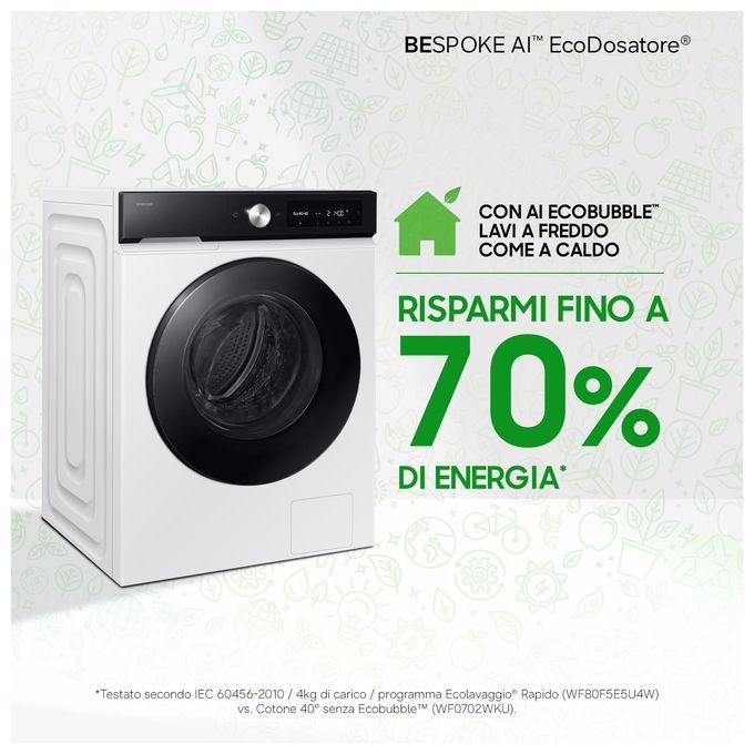 Samsung WW11DB7B94GEU3 BESPOKE AI Lavatrice Frontale 11 Kg 1400 rpm Classe A Ecodosatore Vapore Wi-Fi (85x60x60 cm) colore Bianco