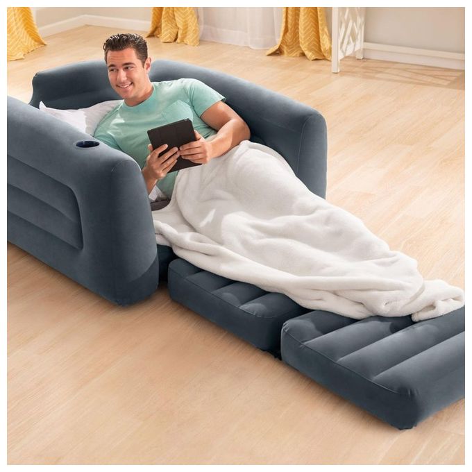 Intex 66551NP Poltrona Letto Gonfiabile 2 in 1 Effetto Velluto Porta Bicchieri 117x224x66 cm colore Grigio Scuro