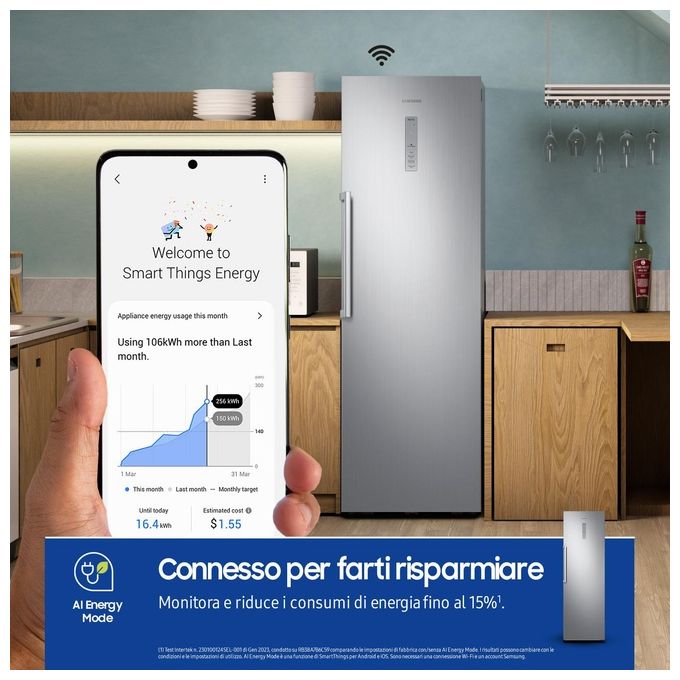 Samsung RR39C7BC5S9 Twin AI Frigorifero Monoporta 387 L 186 cm Classe E 39 dB Total No Frost Wi-Fi colore Inox