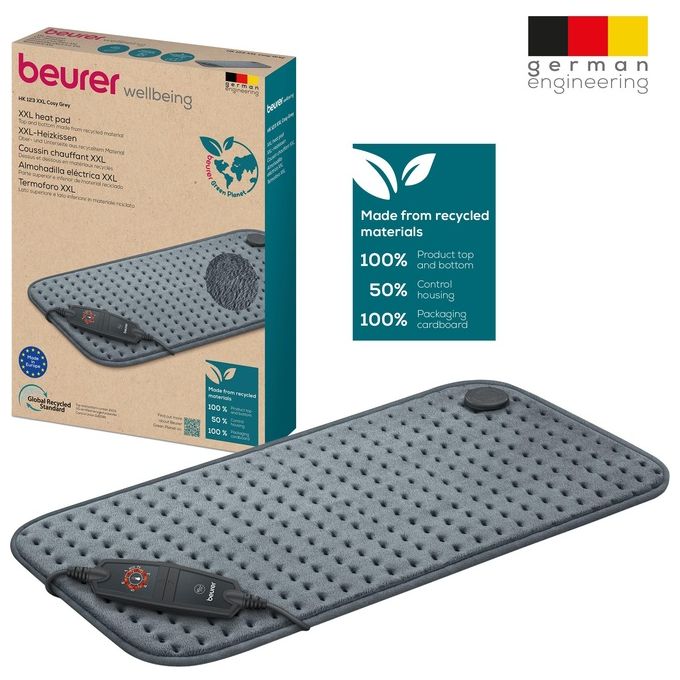 Beurer HK 123 XXL Green Planet Termoforo 100W 6 Livelli di Temperatura Lavabile Autospegnimento 90 min 60x30 cm colore Grigio