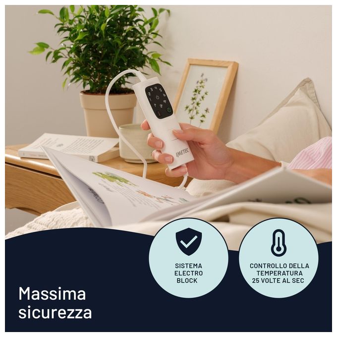 Imetec 16729 Adapto Maxi Scaldasonno Matrimoniale 195x165 cm 300W 6 Temperature Timer Tessuto Anallergico colore Bianco