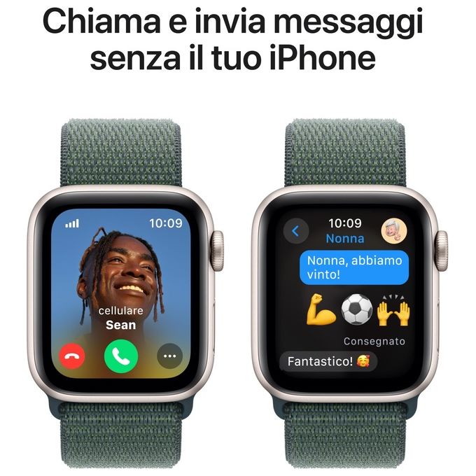 Apple MXGH3QL-A Apple Watch SE Smartwatch GPS + Cellular 40 mm con Cassa in Alluminio Starlight e Cinturino Sport Loop colore Verde Lago