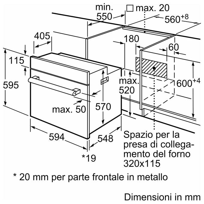 Bosch HBF011BR0 Serie 2 Forno da incasso Elettrico 66 L Classe A 5 Funzioni HotAir 3D Grill (55x60x55 cm) colore Nero Inox