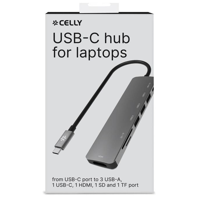 Celly PROHUB7IN1 Hub USB-C 7 in 1 3 porte USB-A HDMI 4K lettore SD MicroSD 5 Gbit-s colore Grigio