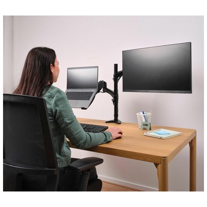 Trust 25337 Mara Braccio per Monitor e Laptop Supporto Ergonomico Doppio per Schermi fino a 32'' e Laptop fino a 17'' Vesa 75 100 Regolabile in Altezza con Molla a Gas colore Nero