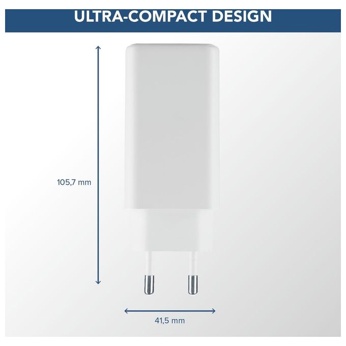 Cellularline ACHKITGAN100WTABW Multipower Kit Caricabatterie da Rete GaN 100W 3 Porte USB-C USB-A con Cavo USB-C 5A 100cm colore Bianco