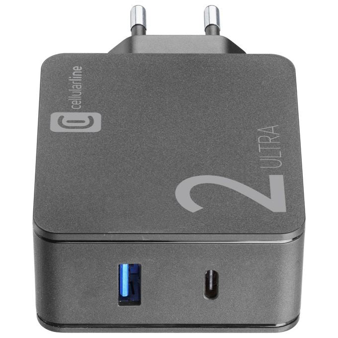 Cellularline ACHUSB2KITHOME48WK Duo Charger Ultra Caricabatterie USB-C per Laptop 48W Power Delivery 45W Quick Charge colore Nero