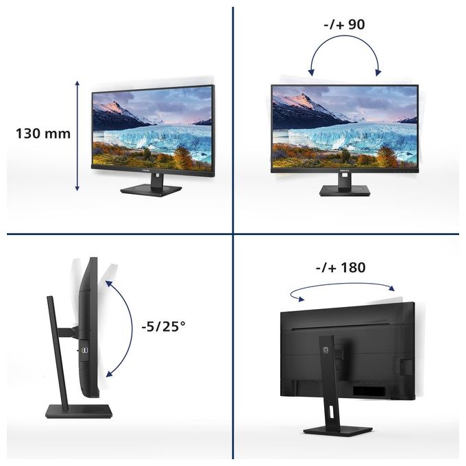 Philips 273S1-00 S Line Monitor PC 27'' IPS Full HD 1920x1080 75Hz USB-C Hub Altoparlanti Integrati VESA 100x100 colore Nero