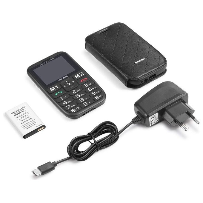 Brondi AMICO STILOSO NERO Telefono Cellulare Barra Dual SIM 2.4'' 1.3 MP Bluetooth Tasti Grandi Tasto SOS colore Nero