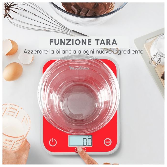 Moulinex BN50U3 Bilancia da Cucina Digitale Elettronica Capacita' 5 Kg Display LCD colore Rosso