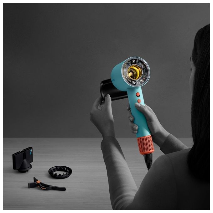 Dyson 515276-01 Supersonic Nural Asciugacapelli 1600W Motore V9 3 Velocita' 4 Temperature con Accessori colore Blu Arancione