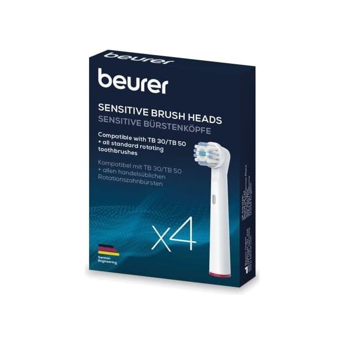 Beurer 10158 Testine di Ricambio Sensitive Spazzolino Elettrico Rotante 4 pz compatibili TB 30 TB 50 colore Bianco