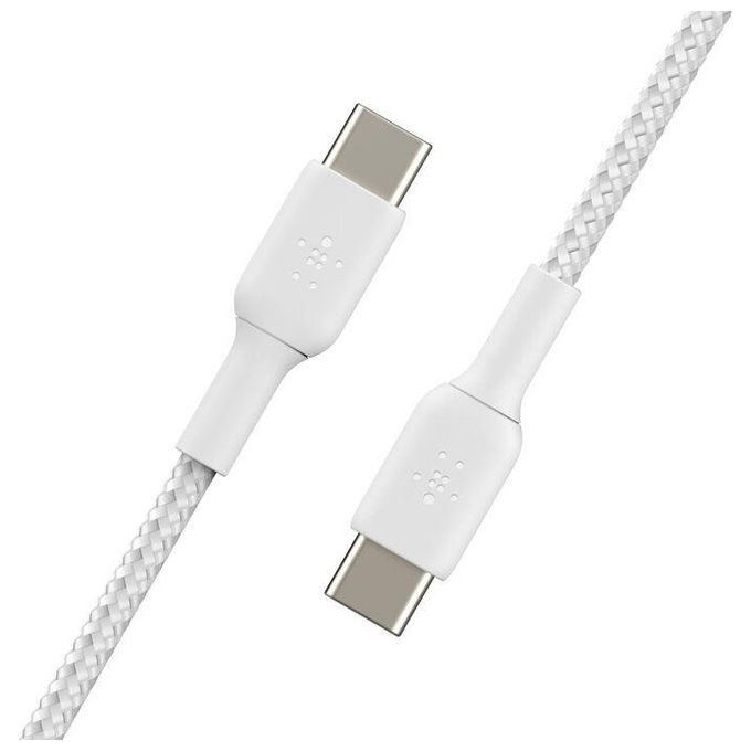 Belkin CAB004BT2MWH2PK Cavo USB C a USB C 2 m con Ricarica Rapida 60 W Nylon Intrecciato Certificato USB IF 2 Pezzi colore Bianco