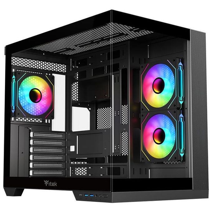 Itek ITGCADCDSB DARK CAVE DS Case Tower Gaming ATX micro ATX Mini ITX 3x120mm ARGB Vetro Temperato USB Type C colore Nero